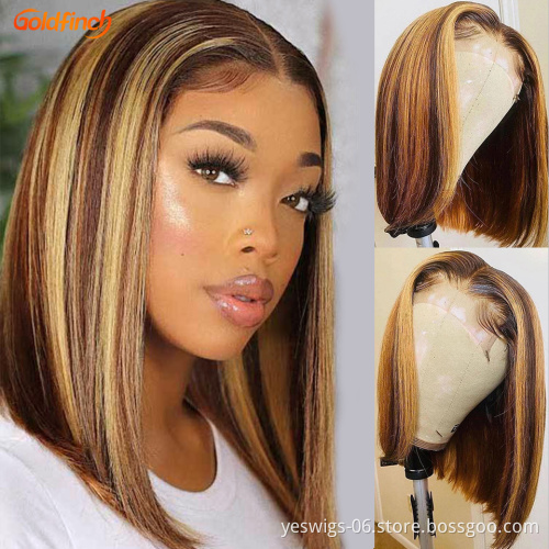 Wholesale Highlight Short Bob Wigs 13X4 HD Lace Front Wigs 100% Human Hair  For Black Women Cheap human hair toupee Baby Hair